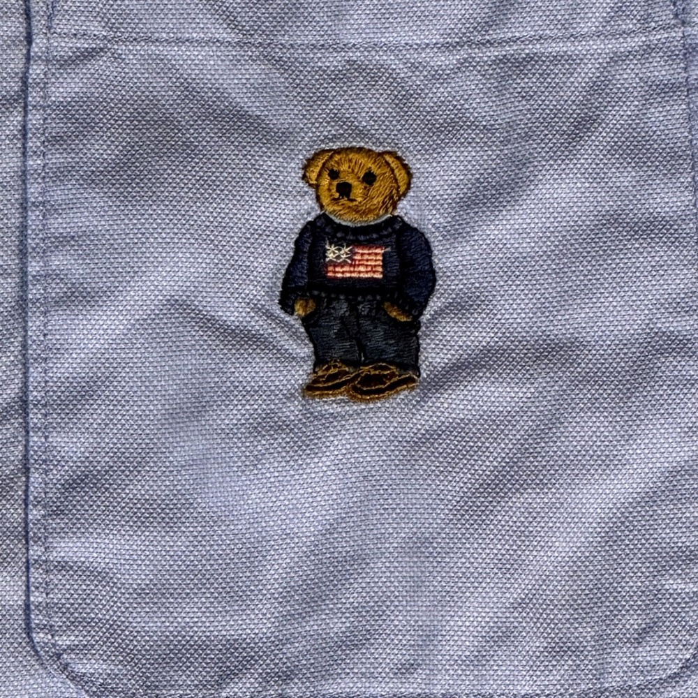 Polo Ralph Lauren Pajama‎ Shirt Mens Large Light Blue Oxford Polo Bear Sleepwear - Picture 4 of 10